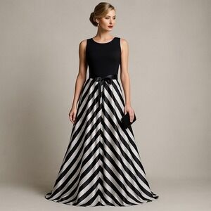 Caché Womens 2 Striped Maxi Dress Black White Sleeveless Evening Gown Party Prom